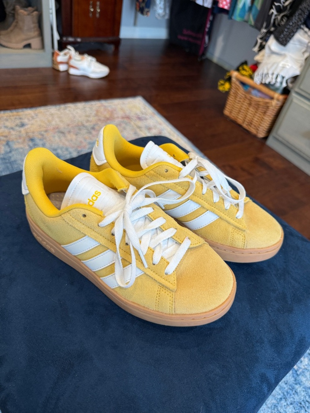 adidas Kids Yellow and White Suede Sneakers